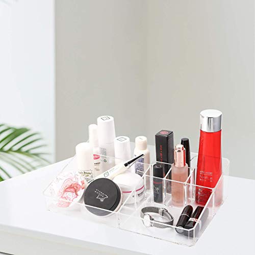 Jucoan 2 Pack Makeup Organizer Tray, Clear Acrylic 9-Compartment Vanity Cosmetic Storage Palette Tray, 12.5 X 7.5 X 3 Inch Makeup Display Case For Brush, Eyeshows, Skin Care Products #TOP5