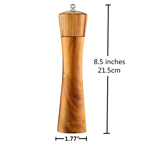 Wood Salt And Pepper Grinder Mill - Noryee Manual Wooden Salt Grinder Pepper Mill Shakers Refillable With Adjustable Coarseness Ceramic Rotor - 8.5 Inch (1 Pack) #TOP4