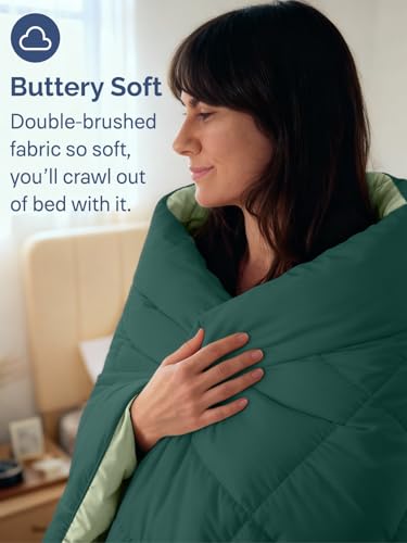 Image of Full Size, Emerald /Light Sage Green Alternative Down Comforter - Warm & Breathable Hotel Quality Bedding for Men, Women, Kids & Teens - All Season Oversized Cooling Microfiber Duvet Insert Comforter