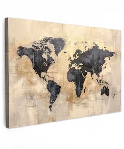 MuchoWow© Bild auf Leinwand Groß 120x80 cm XXL Schlafzimmer Bilder Badezimmer Wand Deko Wohnzimmer Modern Wanddeko Bilderwand Geschenk Weltkarte - Gold - Schwarz - Abstrakt MuchoWow© Bild auf Leinwand Groß 120x80 cm XXL Schlafzimmer Bilder Badezimmer Wand Deko Wohnzimmer Modern Wanddeko Bilderwand Geschenk Weltkarte - Gold - Schwarz - Abstrakt