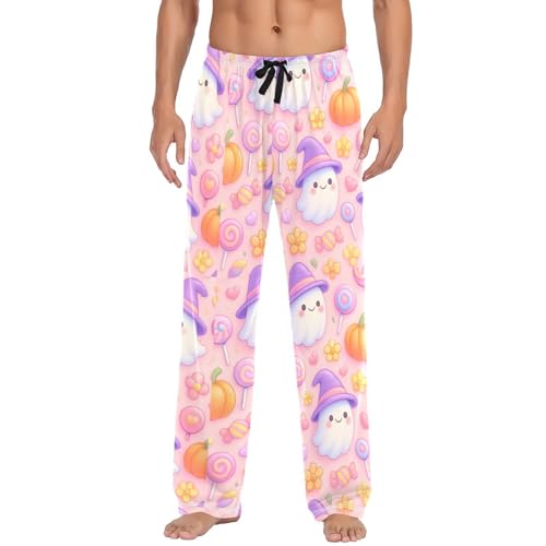 Spirits with Purple Hats Men's Cotton Pajama Pants with Pockets and Drawstring Comfortable and Stylish,S2