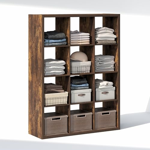 Image of Furinno Cubic Extra Thick 12-Cube Closet Organizers and Storage, Amber Pine | 14.6 x 44 x 58 in, Open Shelf Closet Storage, Closet Organizer, for Wardrobe, Bedroom, Living Room