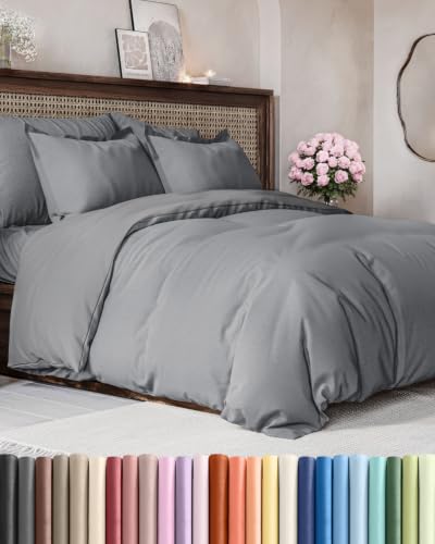 Image of Duvet Cover Queen Size - 3 Piece with Zipper Closure - Heathered Grey
