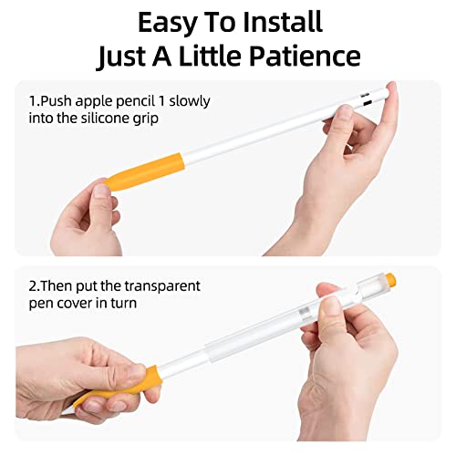 Image of Compatible with Apple Pencil 1st Generation Case, Non-Slip Silicone Case, [with 10 Silicone Nib Sleeves] for Apple Pencil 1st Generation. (Yellow)