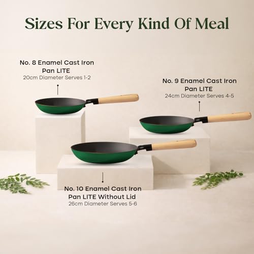 Image of CUMIN CO. LITE Cast Iron Fry Pan | 26 cm, 2L | Induction Base Cookware | 5 Years Warranty | Non Toxic Non Stick Pan for Omelette | Chemical Free Coating | No Seasoning Needed | Green