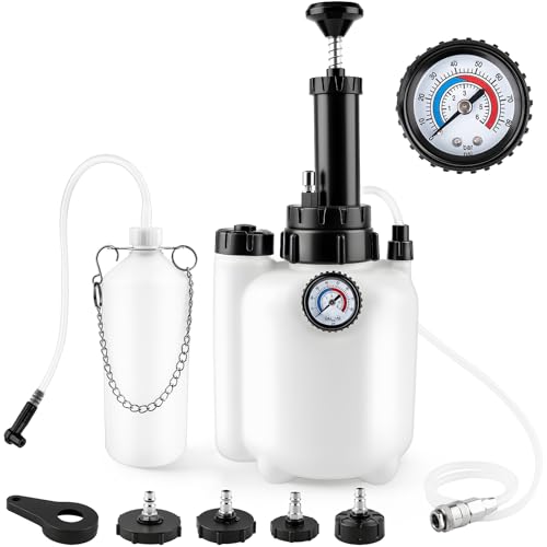Aikyciu 3L Manual Brake Bleeder Kit One Person Brake Fluid Bleeding Vacuum Pump with 1L Catch Bottle and 4 Master Cylinder Adapters for Brake & Clutch System Suitable for Most Vehicles