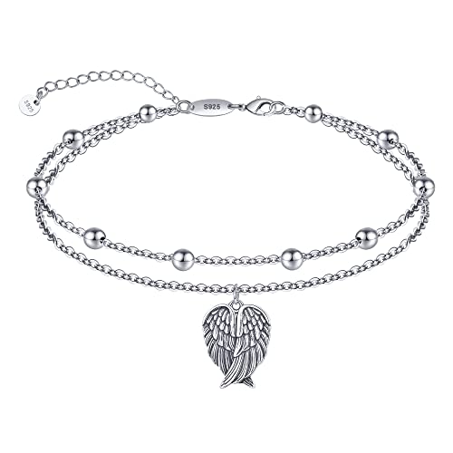Image of CHIC & ARTSY 925 Sterling Silver Ankle Bracelets for Women, Dainty Adjustable Layered Foot Chains with Symbolic Charms, Boho Beach Everyday Lightweight Jewelry