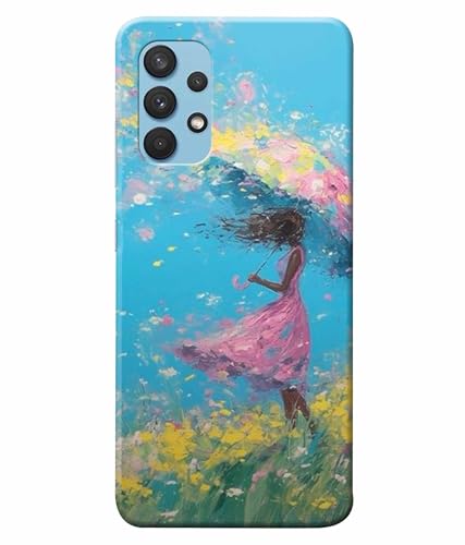 Image of Printed Hard Back Case Cover & Compatible for Samsung Galaxy A32 | Painting Girl with Umbrella (Multicolor) - D1194