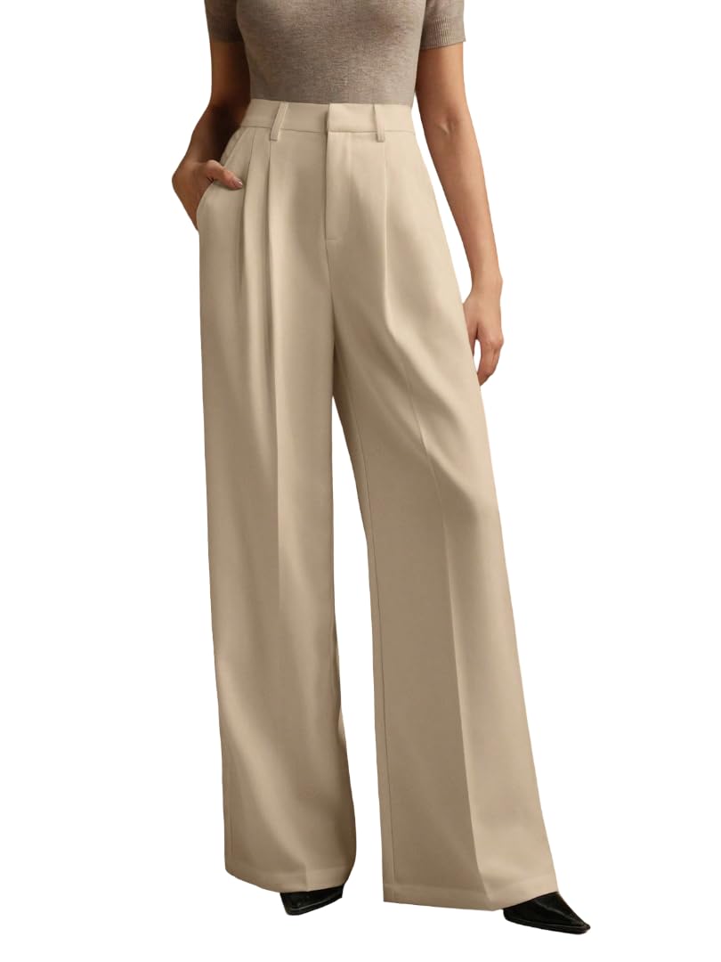 Women's Solid|Button|Wide Leg Style|High Rise|Office wear Pant