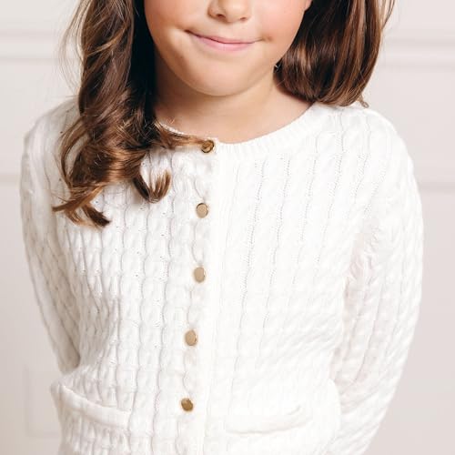 Image of Hope & Henry Girls' Long Sleeve Fancy Cardigan Sweater with Stripe Trim