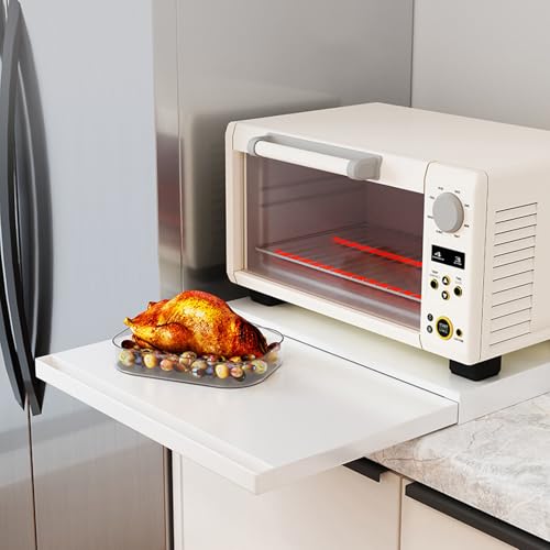 Bandeja organizadora extraíble para encimera de cocina, bandeja de almacenamiento deslizante para horno microondas, estante debajo del cajón del horno para cafetera (WHITE)