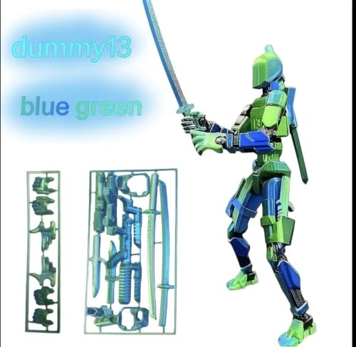 Image of ONNGEO Metallic Action Figures Titan 13, 3D Printed Multi-Joint Movable Robot, T13 Lucky Action Figure, Dummy Robot Action 13, Desk Decoration Creative Robots, Nova 13 Mechanical Doll (1 GreenBlue)