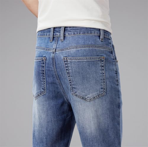 Men's Soft Stretch Jeans, Loose Zipper Straight Long Sleeve, Adult Casual Pants4