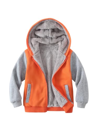 Image of Kids Boys Zip-Up Hooded Sherpa Lined Jacket Fleece Sweatshirts Coat