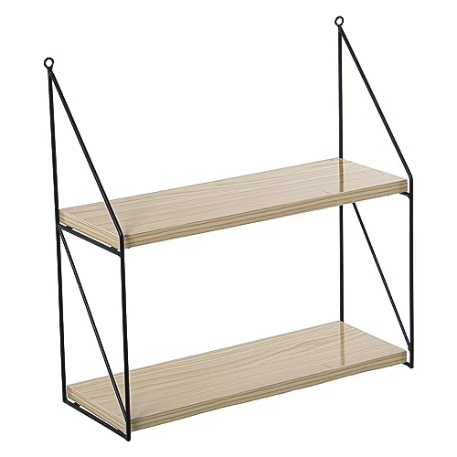 Étagère murale bois de hêtre véritable et cadre métal noir géométrique