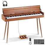 Eastar EUP-100 88 Key Weighted Keyboard Piano, Full-Size Home Digital Piano for Beginner, with Cover, Headphone, Music Stickers, Three-Pedal, Wireless Conection, Recording, MIDI - Retro Wood Color