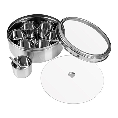 Premier Housewares Spice Container Set including Clear Lid, Stainless-Steel, Silver, 20 x 20 x 8 cm