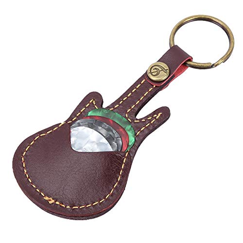 Tragbare Guitar Picks Holder Bag Schlüsselbund Leder Plectrum Picks Case Bag mit 5 Picks für Gitarren-Ukulele(Braun)