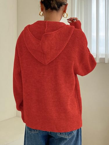 Image of SOLY HUX Zip Up Cardigan for Women Hooded Cardigan Sweater Knitted Drop Shoulder Fall Clothes Winter Hoodies Outerwear