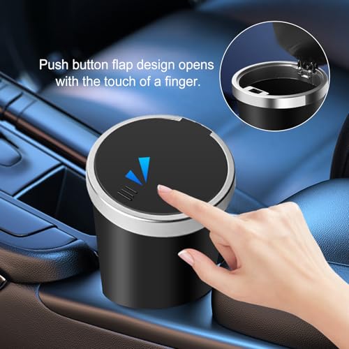 Image of Car Garbage Can Cup Holder Mini Trash for Car with 90 Pcs Black Bags Small Car Trash Bin Push to Open Lid Auto for Car Accessories Home Office Bedrooms Black Silver