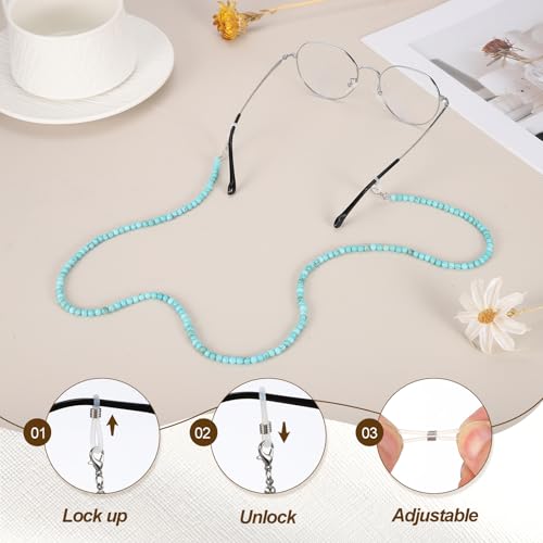 Chaîne de lunettes perles en pierre rose bohème de 71cm