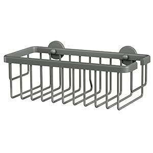 tesa MOON GREY Doucherek voor wandmontage zonder boren, mat grijs – éénlaags en extra diep – voor badkamers in industriële en moderne stijl – met kleefoplossing – 92 mm x 250 mm x 125 mm