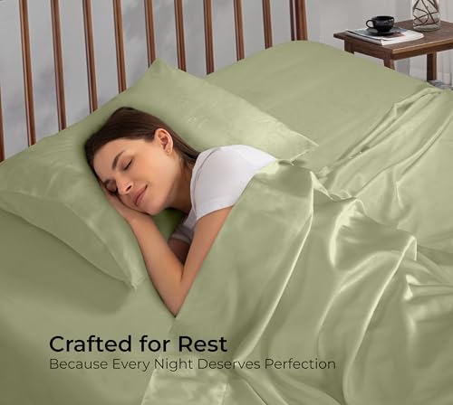 Image of Royale Linens Bamboo Viscose Twin Flat Sheets Only - Cooling Sheets - Organic Viscose Derived from Bamboo - Flat Sheet Only - Top Sheet - Breathable & Silky Bedding (Twin, Sage Green)