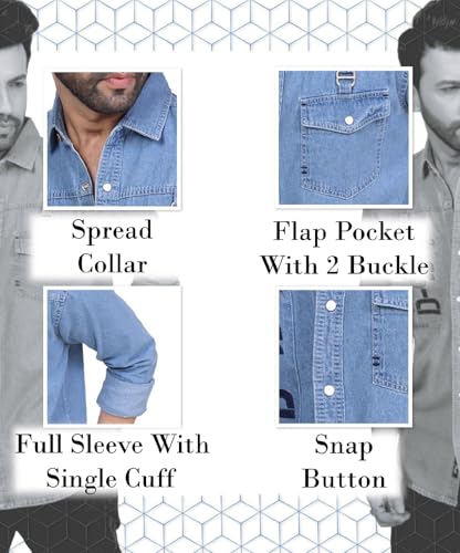 Image of Men's Printed Denim Casual Shirt | Full Sleeve | Regular Fit | Casual Wear for Men