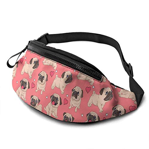 Riñoneras Deportiva Cinturón Ajustable Riñonera Running Pug Rosa para Entrenamiento al Aire Libre Viajes Casual Correr Senderismo 35 x 14 cm Cover