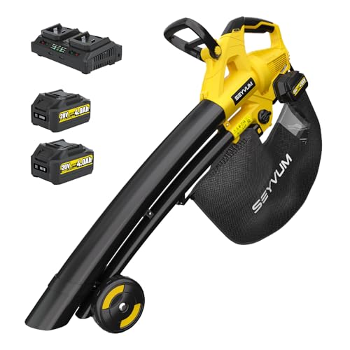SEYVUM Laubsauger akku,40V Laubbläser mit 2×4.0Ah Akkus und Ladegerät,3-in-1 Saug-Blas-Häckselfunktion,Blasgeschwindigkeit 110km/h,6-Gang Kabellos Laubgebläse, Fangsack 45L für Garten SEYVUM Laubsauger akku,40V Laubbläser mit 2×4.0Ah Akkus und Ladegerät,3-in-1 Saug-Blas-Häckselfunktion,Blasgeschwindigkeit 110km/h,6-Gang Kabellos Laubgebläse, Fangsack 45L für Garten