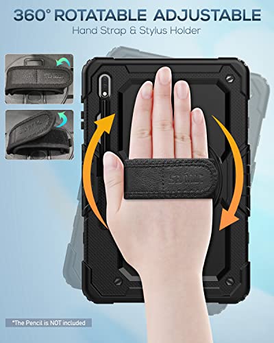 Seymac Samsung Galaxy Tab S8 Plus/Tab S7 Fe/ S7 Plus Case 12.4'', Heavy Duty Full-Body Shockproof Protective Case With Screen Protector, Rotating Stand, Hand/Shoulder Strap And Pencil Holder, Black #TOP2