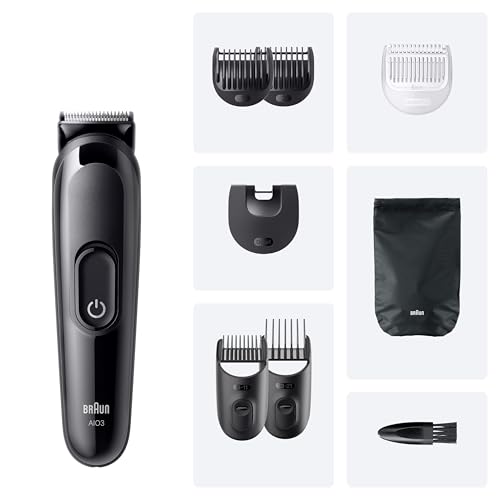 Braun All-In-One Trimmer-Set 3, 6-in-1 Multigroom, Barttrimmer, Haarschneidemaschine für Gesicht und Kopf, 50 Min. Akku, 14 Längen (3–21 mm), MGK3420, Schwarz