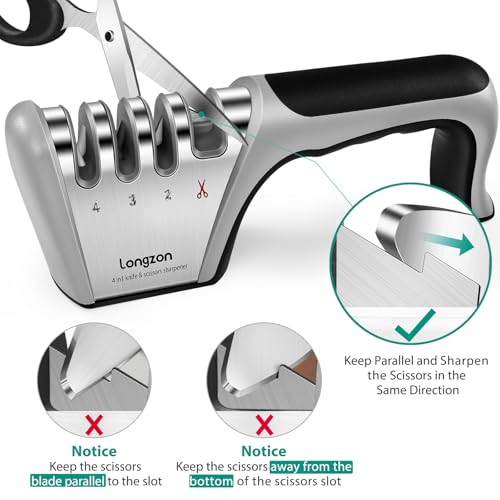 longzon Messerschärfer, 4 Stufen Manuelle Messerschleifer mit Anti-Schneidhandschuhe für...