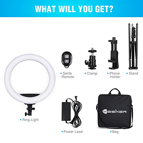 Ring Light 18 Inch 65W LED Ringlight Kit with Tripod Stand with Phone Holder Adjustable Color Temperature Circle MUA Lighting for Camera for Vlog, Makeup, Video Shooting, Selfie