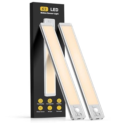 MCGOR 14.7inch Under Cabinet Lighting, 2 Pack Rechargeable Motion Sensor Light Indoor, 5 Levels Dimmable Magnetic Closet Lights, Wireless Under Counter Lights for Kitchen, Stairs,Hallway