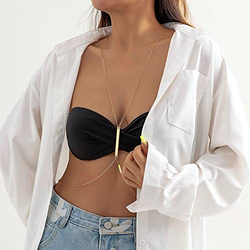 Bar Body Chain, Simple Bikini Body Jewelry, Shiny Bra Body Chain Belly Chain, Layering Festival Jewelry Body Chain Waist Chain For Women #TOP3