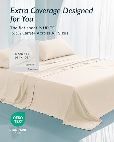Breescape Cooling Sheet Set Queen Size - BlendTek™ Dry & Cool Technology for Hot Sleepers and Night Sweats, Q-Max>0.46 Tech, Deep Pocket Up to 18", 360° Elastic Band, Ivory