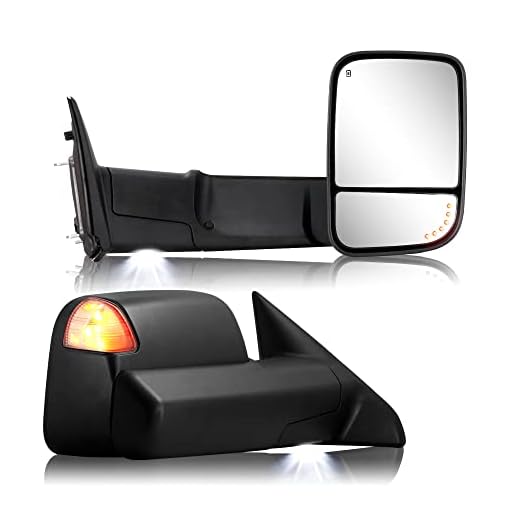 Towing Mirror for Dodge Ram - Replacement fit for 2009-2018 Dodge Ram 1500 2500 3500 Pickup Truck with Power Adjusted Glass Heated LED Turn Signal Light Puddle Lamp Temp Sensor Flip Up Pair Set