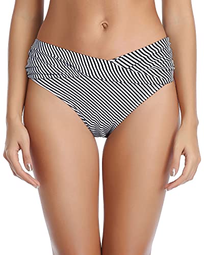 Image of Tempt Me Women Twist Bikini Bottom Moderate High Cut Bathing Suit Bottoms Ruched Swimsuit Bottom