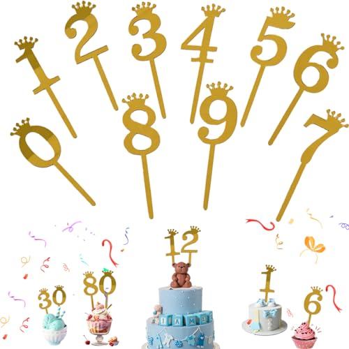 10 Piezas de Adornos para Tartas de 0 a 9 Números, Adornos para Tartas de Cumpleaños de 0-9, 0 1 2 3 4 5 6 7 8 9 Adornos para Tartas para Cumpleaños de Todas las Edades, Números de Mesa de Boda