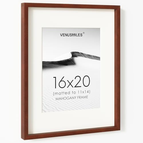 Image of 16 x 20 Picture Frame, USA-Sourced Natural Mahogany Wood Photo Collage Frame with HD Tempered Glass, Modern Simple 16x20 Wooden Frame Matted to 11x14, Vertical & Horizontal Wall Hanging Display