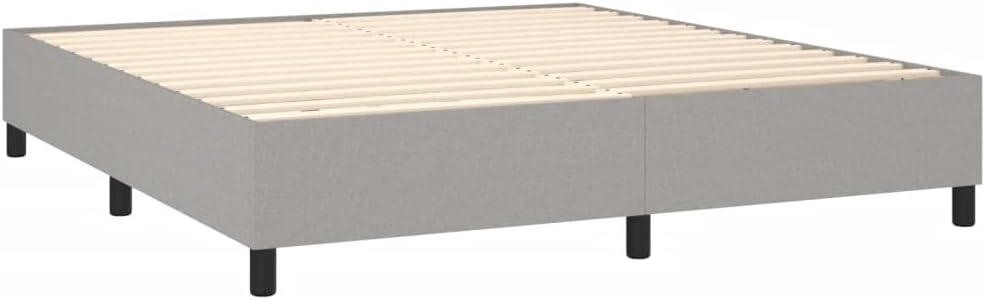 King Size Bed Frame Light Grey Polyester Fabric Upholstered Platform with Durable Engineered Wood Foundation and Slatted Mattress Support for Modern Bedroom Stability