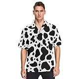Picture of Fisyme Cow Print Hawaiian Shirt for Men Loose-Fit Short Sleeve Button Down Beach Casual Shirts, L