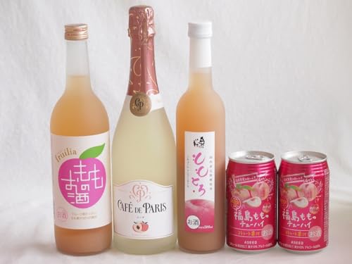 桃のお酒を楽しめる5本セット(国産ももとろ 国産もものお酒 カフェ ド パリ ピーチスパークリング(フランス) 福島もものチューハイ缶) 500ml×1本 720ml×1本 750ml×1本 350ml×2本