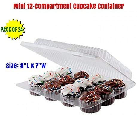 Pizety Pack Of 24 Mini 12 Compartment Cupcake Container Mini Cupcake Boxes Hinged Lid- With Superior Strong 12 Compartment Cupcake Box Plastic Disposable Mini Cupcake Container S 12 Count thumb #1