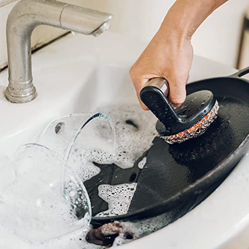 Image of Skyflame Stainless Steel Chainmail Cleaner with Handle | Chain Structure, Cast Iron Cookware, Pans, Skillets and Grills Cleaning Accessory