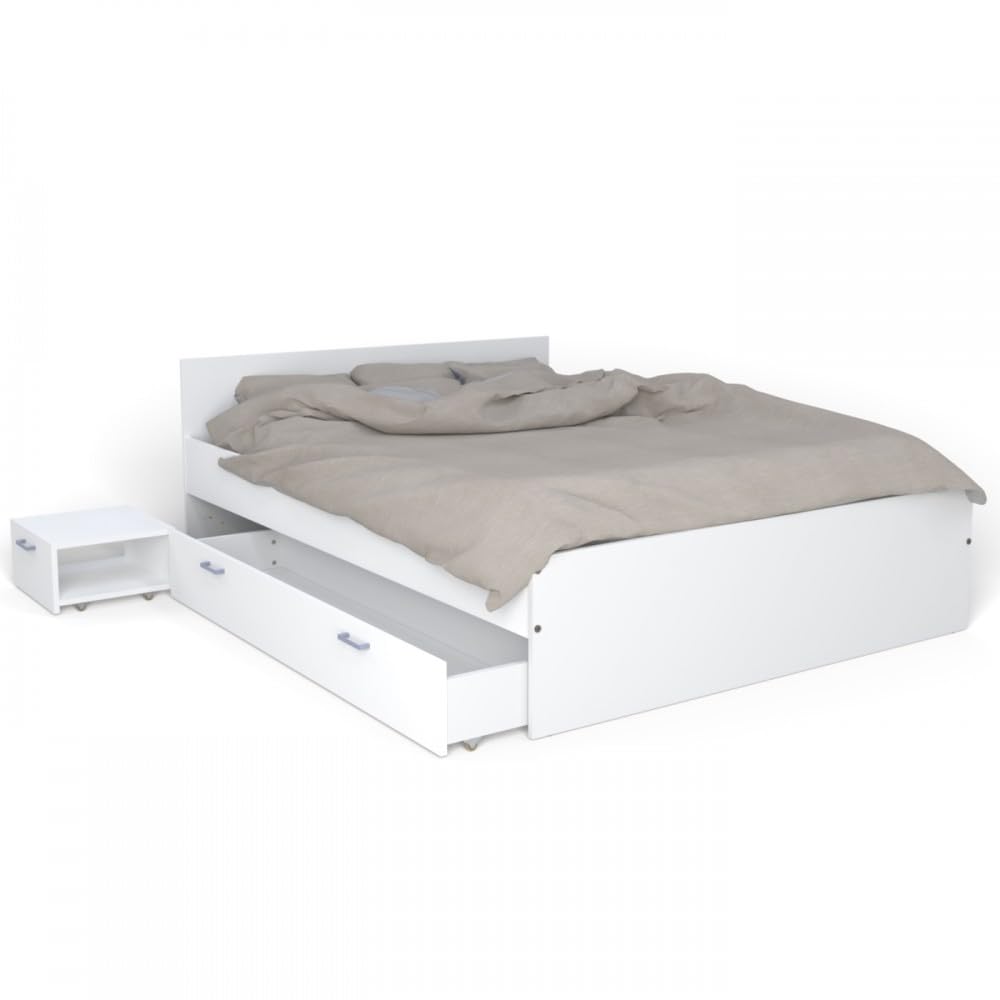 WEBER INDUSTRIES Lit Twist 140x190 + 1 Chevet + 1 tiroir/Blanc