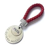 ASTER ALHELÍ - Llaveros Dia del Padre personalizado Cuero y Abalorios color Plata - Llavero Hombre Original Portallaves Cuero Grabado: Papá, te quiero mucho - Regalos dia del Padre (Rojo)