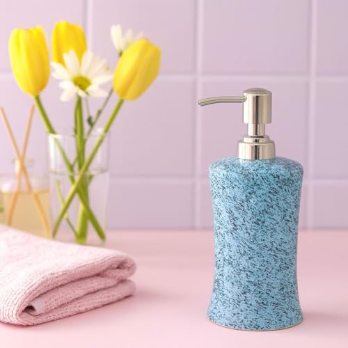 Image of Ceramic Soap Dispenser 330ml (Set of 1) | Multipurpose Liquid Soap, Lotion & Hand Wash Pump Bottle for Bathroom & Kitchen | Blue