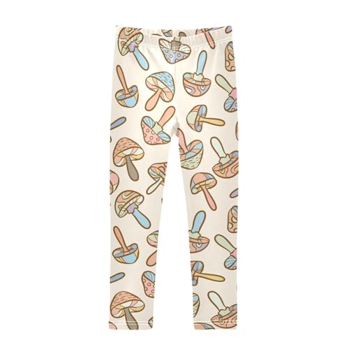 Retro Mushroom Girls Leggings,Workout Leggings for Girls Toddler Athletic Leggings Size for 3-10T